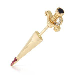 Black and White Diamond Long Sword with Ruby Drops Earstud